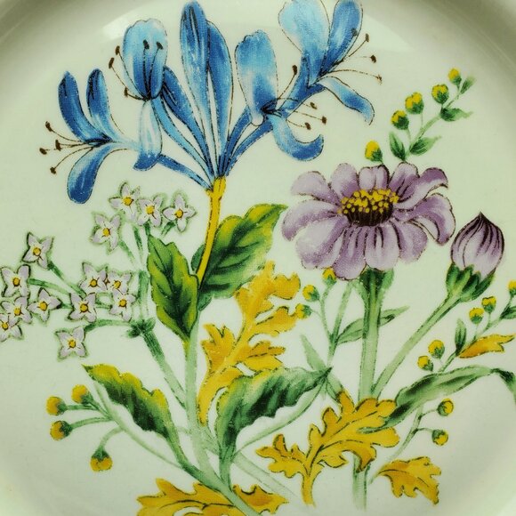 Thomson Pottery Floral Garden Iris Dinner Plate Blue Purple Yellow Flowers Plate - Picture 2 of 6